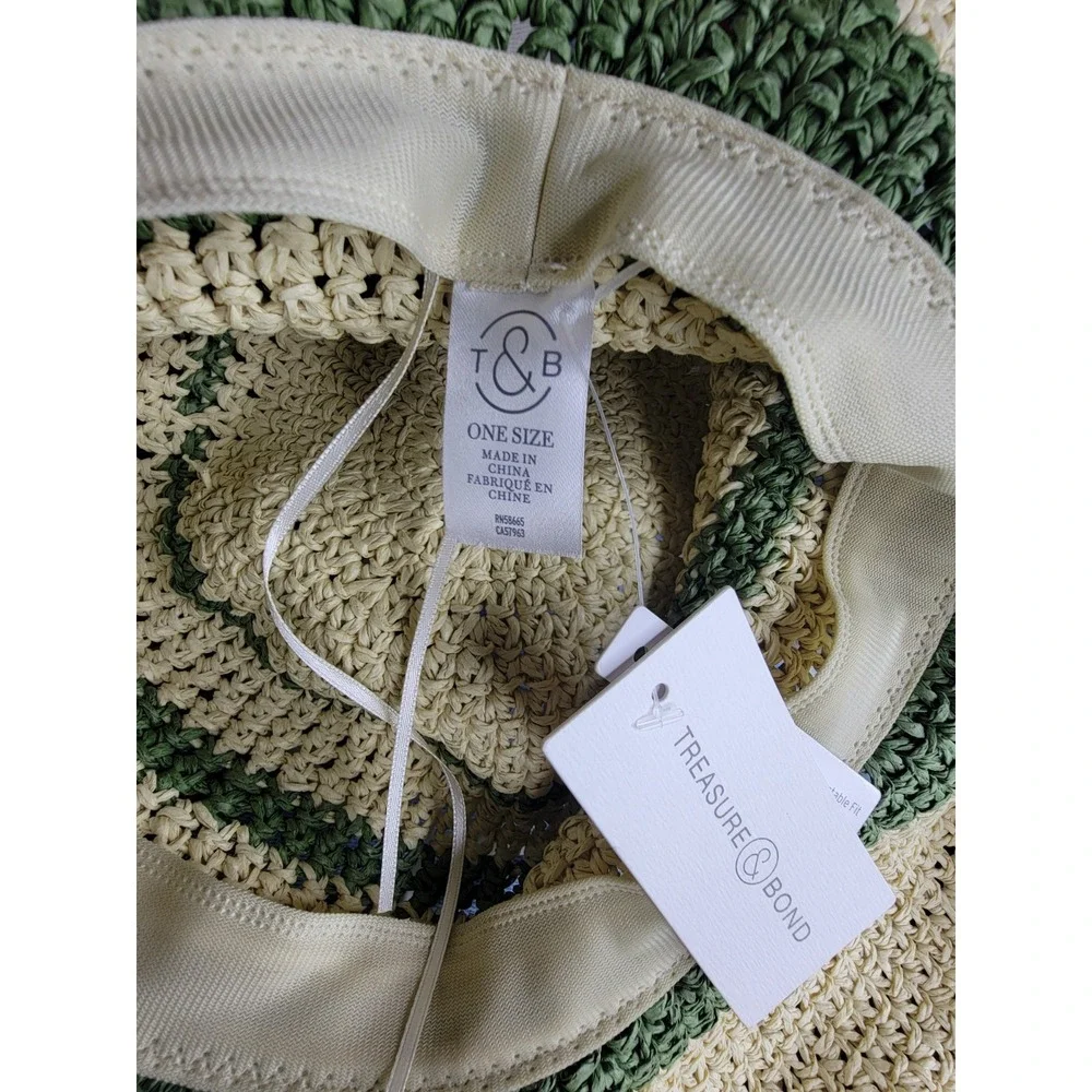 NWT New Treasure Bond Straw Like Bucket Hat Beige Green ONE SIZE